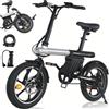 AVDLEU VDL E-Bike pieghevole unisex da 16", per pendolari e adatta per uso fuoristrada leggero, portata fino a 50 km con batteria da 36 V 12,8 Ah - Grigio chiaro
