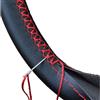 AUTOZOCO Coprivolante con aghi e filo, da cucire, diametro 37/38 cm, protezione per volante auto, antiscivolo, pronto all'uso, design nero con filo rosso