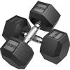 HOMCOM Set di 2 Manubri Esagonali da 2 x 12,5 kg in Ferro Rivestiti in Gomma, Nero | Aosom Italy