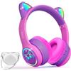 I love e iFecco iFecco Cuffie Bluetooth Bambini con Microfono,Wireless con Borsa,Luci LED Cat Ear Cuffie per iPad/Tablet/Smartphone/Scuola