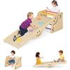 COSTWAY Triangolo da arrampicata con scivolo, telaio da arrampicata 6 in 1, interno con poggiapiedi e altalena regolabili in altezza, scaletta in legno, parco giochi per interni per bambini dai 3 anni