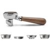 LELIT Portafiltro a 2 Vie LELIT58 - Beccuccio Doppio - Include Filtri in Acciaio Inossidabile - Manico in Legno - PLA582W - Argento/Legno di Noce