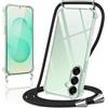 Oelrstfe Cover con Cordino per Samsung Galaxy S25 Plus, Trasparente Silicone Custodia con Regolabile Collana Laccio Tracolla, Antigraffio Proteggere Case Corda per Samsung S25+, Nero