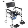 Brride Sedia da doccia con ruote, regolabile in altezza, 46 - 54 cm, pieghevole, con braccioli, poggiapiedi, freni, cintura di sicurezza, 160 kg, per anziani, disabili