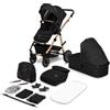LIONELO Amber Passeggino 2in1 Duo Passeggino da 0 fino a 48 mesi con Seduta secchiello + Navicella per neonato e bambini a 22 kg Regolabile, pieghevole e leggero Ruote grandi Cappotina XXL (Nero, Big)