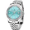 London Craftwork PD1645 Orologio meccanico da uomo, di lusso, automatico, con cinturino Jubilee, movimento NH35, 100 m, Argento/Turchese