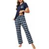 Crewhpo Pigiama Estivo Donna Cotone Due Pezzi Set Pigiama Manica Corta e Pantaloni a Quadri Leggero Grigio Chiaro