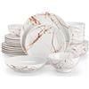 LOVECASA Daphne - Set di Piatti e Ciotole, Servizio da tavola per 6 Persone, 24 Pezzi, in Smalto reattivo, Eleganti Piatti e Ciotole, Lavabili in lavastoviglie e Adatti al microonde, Colore: Bianco e