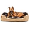 lionto Letto per cani con cuscino reversibile e base antiscivolo, cuscino robusto con ingresso basso per cani e gatti di ogni età, 90x70 cm, cuccia accogliente, beige/marrone