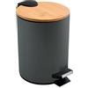 Spirella - Pattumiera da bagno a pedale in acciaio ADONIS - Coperchio in bambù - Chiusura ammortizzata, Pattumiera interna - Ø 17 x 22,5 cm - 3 L - Grigio antracite opaco