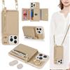 ELTEKER Cover compatibile con iPhone 14 Pro Max con Cordino Tracolla, Custodia in Pelle con Porta Carte Portafoglio [Cinghia regolabile] [Slot per schede] - beige