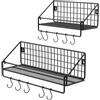 SONGMICS Mensole da Parete Stile Industriale in Metallo carico 15 kg/scaffale Set di 2 con 10 Ganci, per Camera da Letto, Soggiorno, Cucina, 30 x 12 x 13 cm, 40 x 12 x 13 cm, Nero LFS02BK