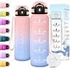 Motswedi Borraccia 1 litro, con Filtro, Borraccia Motivazionale, Prova di Perdite, Senza BPA, Bottiglia Acqua, con Marcatori di Tempo, per Scuola, Palestra, Ufficio, Yoga, Ciclismo, Rosa & Azzurro