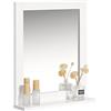 SoBuy Pensile Bagno Sospeso con Specchio Mobiletto Bagno Salvaspazio Armadietto da Parete con Mensola, Specchio Contenitore per Lavatrice, Lavandino, Lavanderia Bianco 40x49x10cm FRG129-W