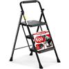 HBTower Scala 3 Gradini Pieghevole, Pedane Antiscivolo con Corrimano Confortevole, Scala Portatile in Acciaio, Nero