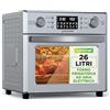 NutriChef Friggitrice ad Aria Forno 26 Litri 1700 Watt con Girarrosto 360°, 10 Programmi, Vassoio, Cestello e Griglia 38x41x36 cm, Argento