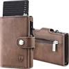 TENBST Portafoglio Uomo Slim, Piccolo Pelle Portamonete, RFID Porta Carte di Credito Uomo, Portatessere Anticlonazione con Bottone, Marrone, Box Regalo