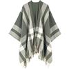 breezy lane Poncho scialle a quadri oversize aperto sul davanti da donna - mantello lavorato a maglia con pompon per autunno e inverno, Piastrelle Oliva, Taglia unica