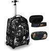 Invicta Trolley Scuola Benin Fantasy, Nero, 2 in 1, Con Spallacci Uso Zaino, Tasca porta Borraccia e Porta Laptop, Scuola & Viaggio, Ragazzi + BUST R.PLUS GREEN CAMO FANTAS