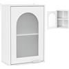 LIFEZEAL Mobiletto Bagno da Parete, Mobile Cucina da Muro, Pensile Sospeso con Anta in Vetro, Ripiano Regolabile, Armadietto, Armadio, Bianco, Salvasapzio, Moderno, in Legno, 35x20x52,5 cm