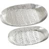 DRW Set di 2 centrotavola ovale in metallo alluminio in argento 34x20x2,5 cm e 42x26x3 cm