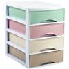 DRW Cassettiera da tavolo 4 cassetti PVC tonalità pastello 36,5x26x37 cm