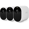 Arlo Essential Telecamera WiFi Esterno Senza Fili, Telecamera WiFi Interno, 1080p HD, Visione Notturna, Sirena, Allarme Casa, Sensore Di Movimento, Prova Inlcusa Arlo Secure, 3 Telecamere, Bianche