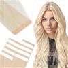 Elailite Extension Biadesivo Capelli Veri Adesive Human Hair Cuciti 10 Ciocche Tape Extensions Biadesive 25g 40cm #613 Bleach Blonde