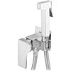Ibergrif Set Doccetta Igienica per Bidet Quadrata - Spruzzatore per Igiene Personale, Miscelatore Acqua Calda e Fredda, Supporto Muro e Tubo Acciaio Inox 1,2m, Cromo, M22009