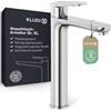 KLUDI - X1 rubinetto per lavabo, altezza 210 mm, rubinetto a risparmio acqua, misura XL, cartuccia in ceramica, miscelatore lavandino con tubi di collegamento cromati