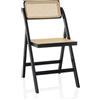 hjh LIVING Sedia pieghevole in bambù con treccia viennese Tudela, sedia pieghevole in legno di bambù, portata 130 kg, schienale girevole a 360°, colore nero/marrone