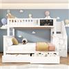 AIWMQYYF Lettino a castello 90 x 200 e 140 x 200 cm, letto a soppalco con scale e 2 cassetti, letto a soppalco con rete a doghe e protezione dalle cadute, in legno senza materasso