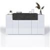 WHOUS - Credenza CORONA per Soggiorno LxH 140x85 cm Doppia Profondità - Madia Soggiorno Moderna con 3 ante e 1 a Ribalta - Credenza Bianco lucido/Ardesia