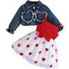 Yaopelky 2 abiti da bambina con stampa a cuore in tulle con cardigan in denim vestito prendisole principessa autunno primavera vestito, Rosso, 2-3 Anni