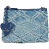 Braccialini Jinny Jeans Borsa a tracolla con chiusura zip e tracolla in nastro logato rimovibile e regolabile che ne permette la doppia portabilità. Il modello è in denim blu con dettagli sfrangiati e