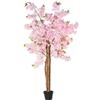 DRW Pianta artificiale di un ciliegio con 4 tronchi in PVC in rosa ciliegia 180x30x30cm