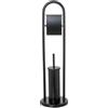 DRW Supporto rotolo con scopino in metallo in nero 22x22x80cm
