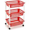 DRW Verdulero Carrello Cucina 3 cestini PVC Rosso 40x30x61.5 cm