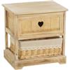 DRW Mobile ausiliario con 1 cassetto e 1 cestino in legno e vimini in naturale