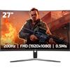 GAMEPOWER Vivid T50 Monitor da gioco curvo, 27 pollici 180Hz, schermo PC Full HD 1080P VA curvo 0,5ms HDR Display, monitor per computer senza cornice con FreeSync e G-Sync 125% sRGB, con altoparlanti