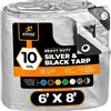 Xpose Safety Telo protettivo in poliestere resistente, 1,8 x 2,4 m, spessore 10 mm, impermeabile, blocco UV, reversibile, argento e nero, rivestimento laminato, occhielli