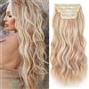 MSCAT Extension di capelli ricci biondi decolorati da 50,8 cm, con clip, 4 pezzi, ricci spessi, ondulati, castano misto bianco biondo