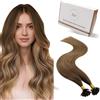 Hetto Extension Capelli Veri Cheratina Marrone chiaro & Biondo chiaro con riflessi - Remy Capelli Umani U Tip Estensioni, Invisibile Adesive, Look Naturale per Uso Quotidiano 50g 50ciocche 60cm