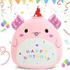 AMFUN Peluche, Happy Birthday Kawaii Giocattolo Morbido, Cuscino in Peluche, Animali di Peluche, Regalo per Figlia, Madre, Sorella, 22CM