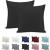 Poligino Federe Cuscini Letto Matrimoniale 65x65cm, Set 2 Federe Oeko-TEX in Premium Microfibra 110GSM con Invisibile Cerniera, Morbida e Traspirante, Ipoallergenica - Nero