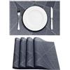LAPONO Tovagliette Americane Lavabili, Rettangolare Tovagliette Colazione PVC Plastica Set di 6 Tovagliette Grigio Resistente al Calore Antiscivolo Antimacchia (Grigio nero, 4 Pezzi)