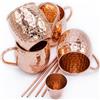 Gadgy Set di Bicchieri Moscow Mule | 4 Tazze in Rame Fatto a Mano con 4 Cannucce e Misurino | Set Completo per Cocktail | Bicchieri in Rame per Moscow Mule e Bevande Ghiacciate | Regalo per Feste