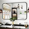 Koonmi Morden - Specchio da parete angolare rotondo, 90 x 120 cm, cornice in lega di alluminio, per montaggio a parete orizzontale o verticale, colore: nero