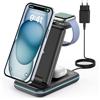 JoyGeek Caricabatterie Wireless 3 in 1, pieghevole, per i Phone 15/14/13/12/11/Pro Max/X/8, Stazione di ricarica induttiva per iWatch 9/Ultra/SE/8/7/6/5/4, AirPods 2/3/Pro, con adattatore QC (Nero)