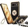 XYZ Cover per Google Pixel 8A con Supporto, Custodia con Doppio Anello a Forma di Cuore con Cordino per Ragazze e Donne, Cover Protettiva di Lusso per Pixel 8A, Nero